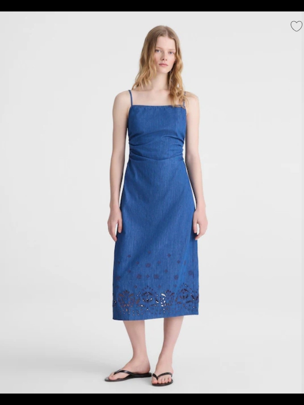 Madewell Blue Spaghetti-Strap Midi Dress with Laser-Cut Hem